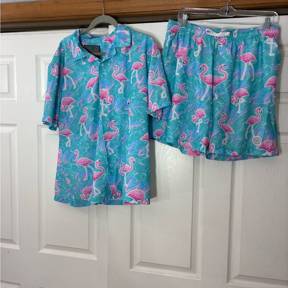 Mens pink flamingo swim set size large